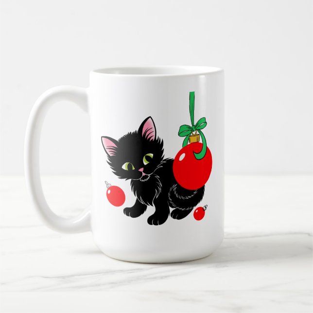 Cute Christmas Kitten Coffee Mug (Left)