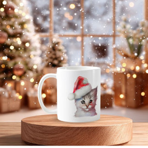 Cute Christmas Kitten Coffee Mug   Holiday Cat Lov