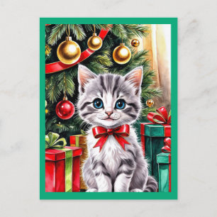 Cute Christmas kitten Holiday Postcard