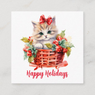 Cute Christmas Kitten in a Basket Enclosure Card