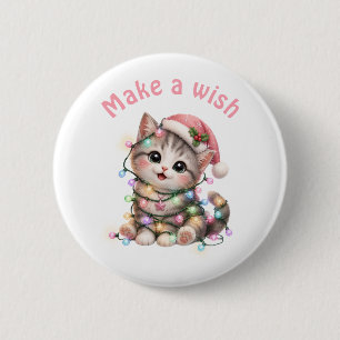 Cute Christmas Kitten in Fairy Lights Kawaii 6 Cm Round Badge