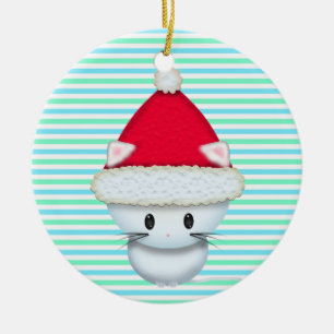 Cute Christmas Kitten in Santa Hat Ceramic Tree Decoration