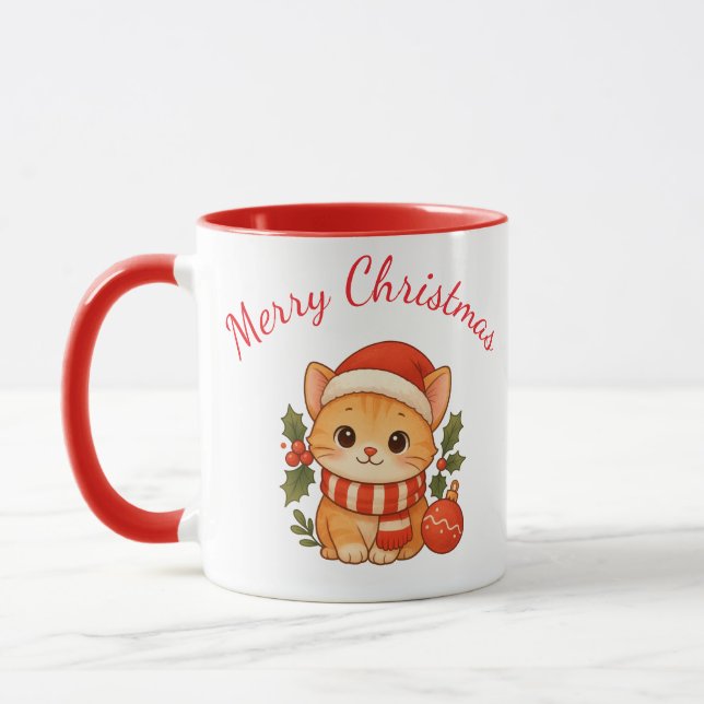 Cute Christmas Kitten Mug  (Left)