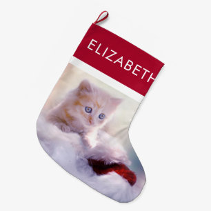 Cute Christmas Kitten Photograph Large Christmas Stocking