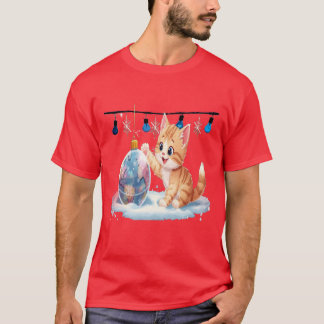 Cute Christmas Kitten Playing with Ornament  T-Shirt