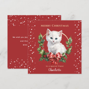 Cute Christmas Kitten Red Cat Lover Christmas Card