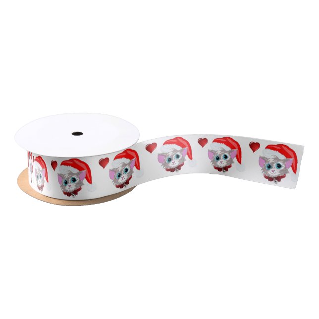 Cute Christmas Kitten Satin Ribbon (Spool)