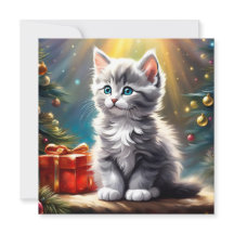 Cute Christmas Kitten Square Card