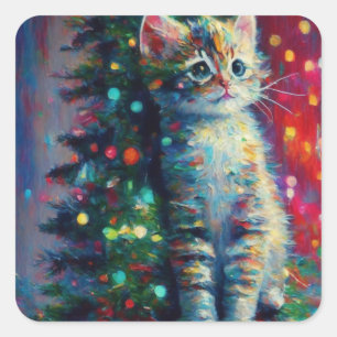 Cute Christmas Kitten  Square Sticker