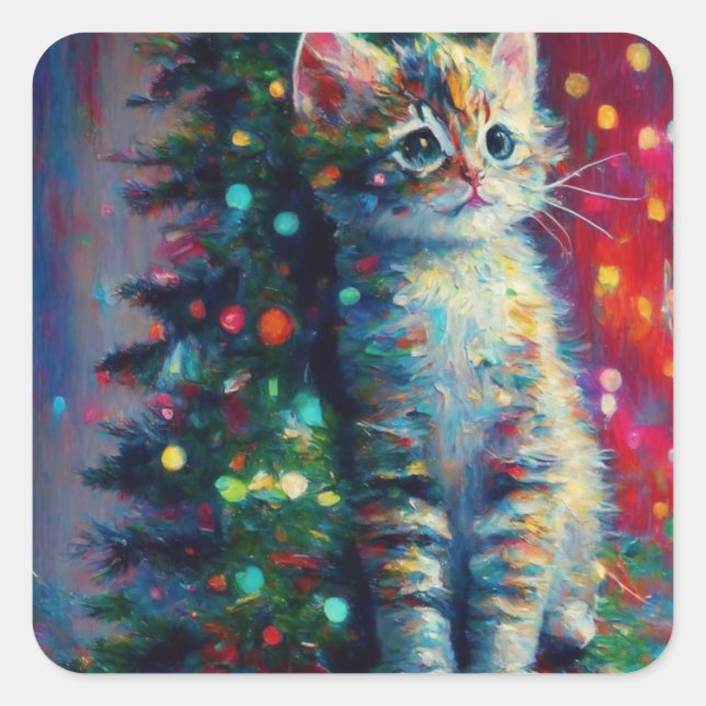 Cute Christmas Kitten  Square Sticker (Front)