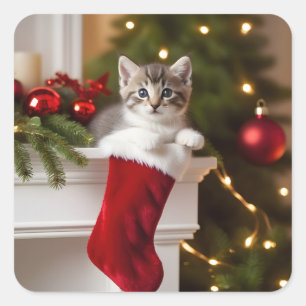 Cute Christmas Kitten Square Sticker