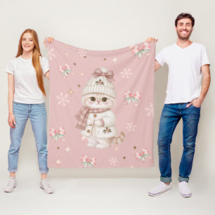 Cute Christmas Kitten Throw Pillow Fleece Blanket
