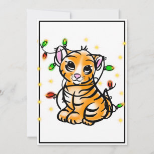 Cute christmas kitten tiger  holiday card