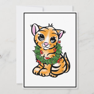 Cute christmas kitten tiger  holiday card