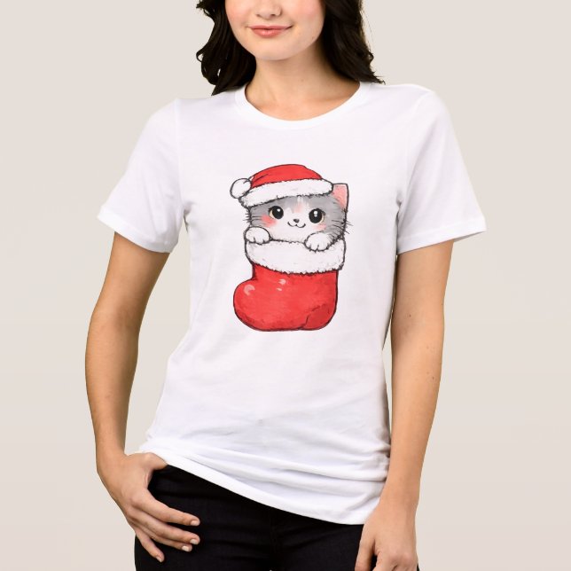 Cute Christmas Kitten Tri-Blend Shirt (Front)