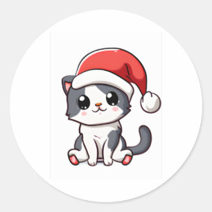 Cute Christmas kitten wearing Santa hat Classic Round Sticker