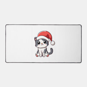 Cute Christmas kitten wearing Santa hat Desk Mat
