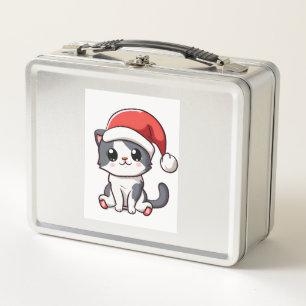 Cute Christmas kitten wearing Santa hat Metal Lunch Box