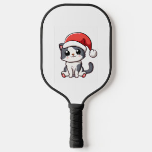 Cute Christmas kitten wearing Santa hat Pickleball Paddle