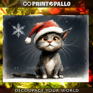 Cute Christmas kitten with Santa Claus hat Tissue Paper