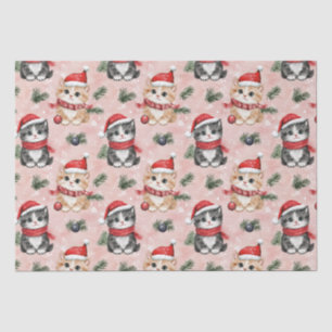 Cute Christmas Kittens on Pink Tissue Paper