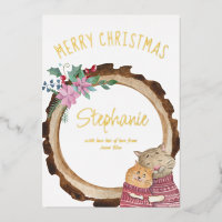 Cute Christmas Kittens Rustic Wood Frame Gold