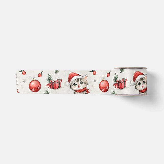 Cute Christmas Kittens Satin Ribbon (Front)