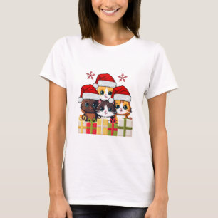 Cute Christmas Kittens Squad -Christmas Santa Cats T-Shirt