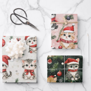 Cute Christmas Kittens Wrapping Paper Sheet