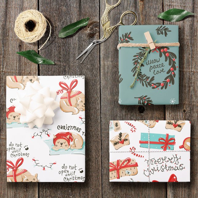 Cute Christmas Kitty Cat Pattern Wrapping Paper Sheet (Creator Uploaded)