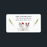 Cute Christmas Kitty Cat Return Address Label<br><div class="desc">Cute Christmas return address label featuring an illustration of two siamese cats wearing a santa hat and antlers. Use this label when sending out Christmas cards and gifts.</div>