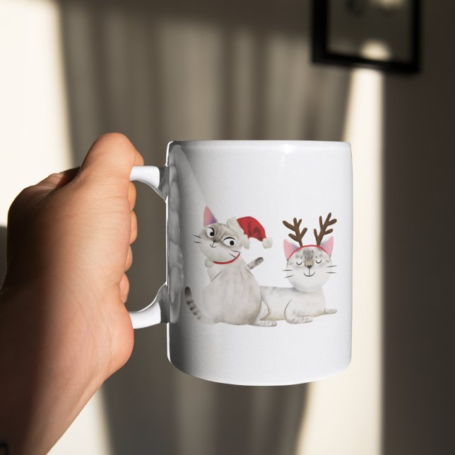 Cute Christmas Kitty Cat Santa Hat & Antlers Coffee Mug (Creator Uploaded)