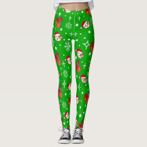 Cute Christmas Kitty Green Leggings