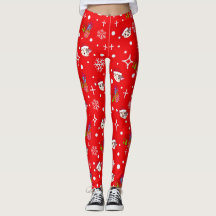 Cute Christmas Kitty Red Leggings