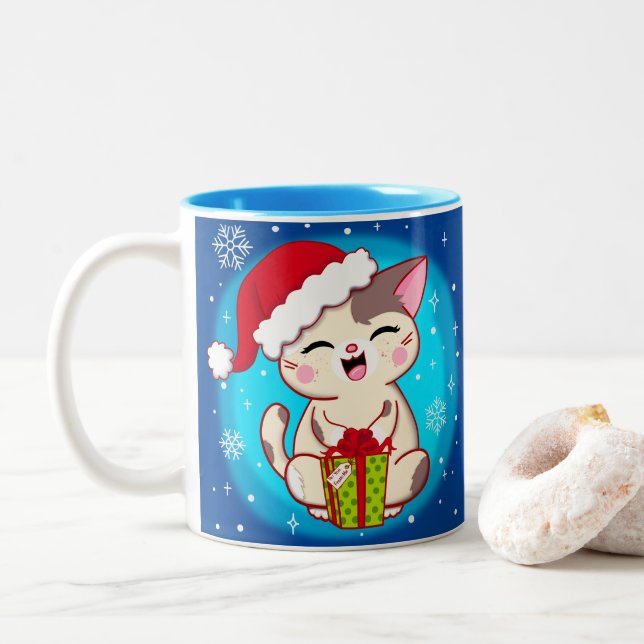 Cute Christmas Kitty Snowflake Mug (With Donut)