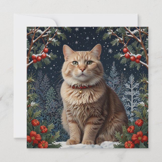 Cute Christmas kitty winter holiday greenery  Card (Front)