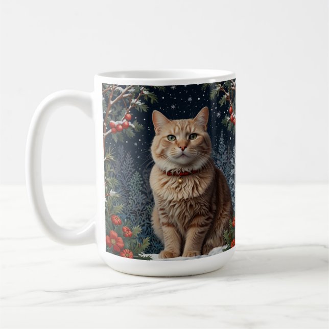 Cute Christmas kitty winter holiday greenery  Coffee Mug (Left)