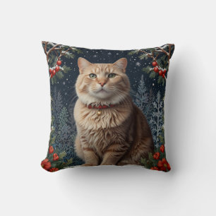 Cute Christmas kitty winter holiday greenery Cushion