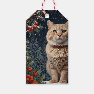 Cute Christmas kitty winter holiday greenery  Gift Tags