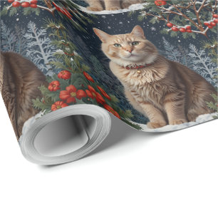 Cute Christmas kitty winter holiday greenery  Wrapping Paper