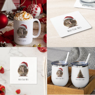 Cute Christmas Kiwi, custom Square Paper Coaster