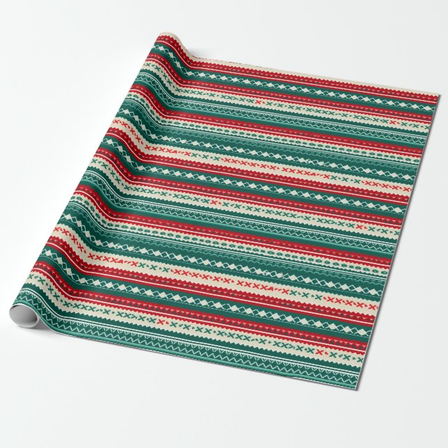 Cute Christmas Knit Pattern Wrapping Paper (Unrolled)