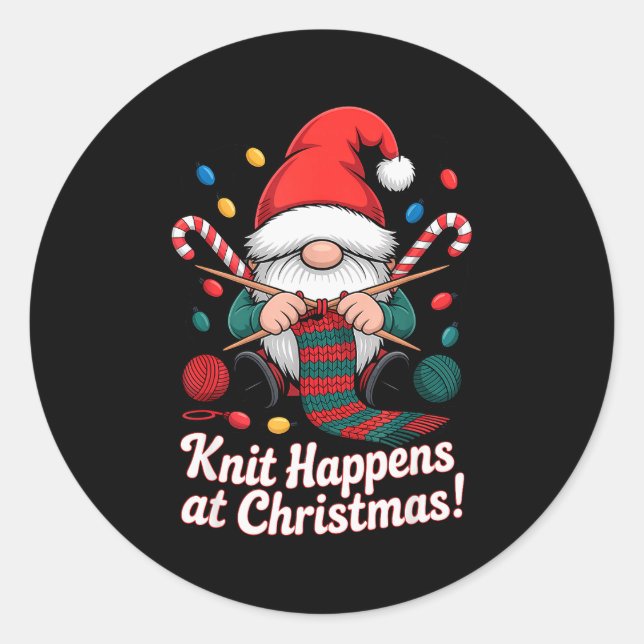 Cute Christmas Knitting Gnome Yarn Xmas For Men Wo Classic Round Sticker (Front)