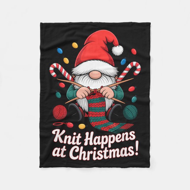 Cute Christmas Knitting Gnome Yarn Xmas For Men Wo Fleece Blanket (Front)