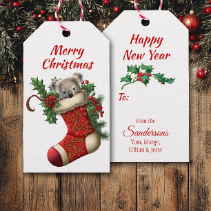 Cute Christmas Koala Bear Peeking Gift Tags