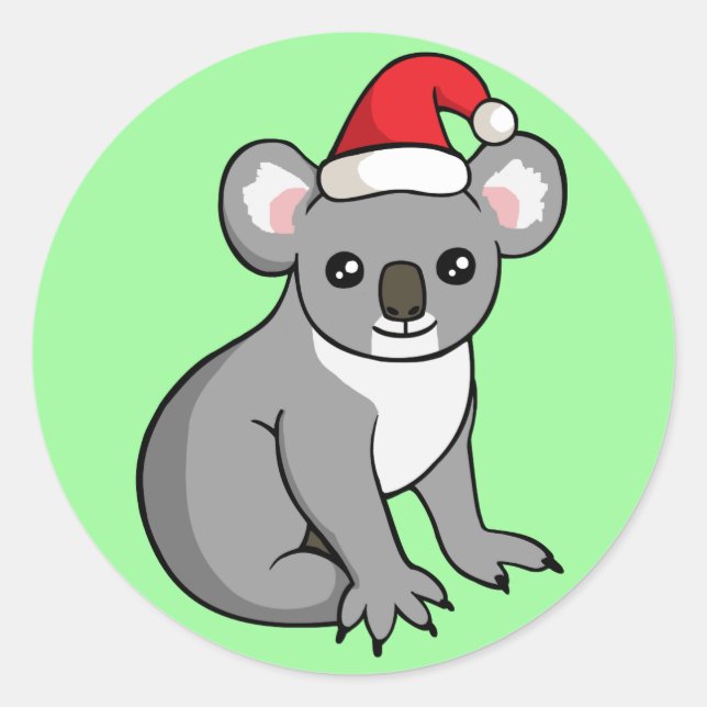 Cute Christmas Koala in Santa Hat Drawing Stickers (Front)