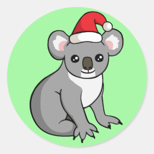 Cute Christmas Koala in Santa Hat Drawing Stickers
