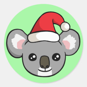 Cute Christmas Koala in Santa Hat Drawing Stickers