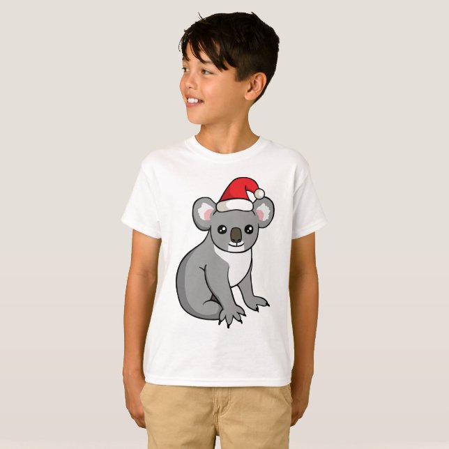 Cute Christmas Koala Santa Hat Drawing Kid's Shirt (Front Full)