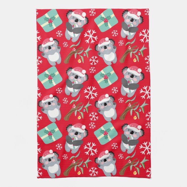 Cute Christmas Koala  Tea Towel (Vertical)